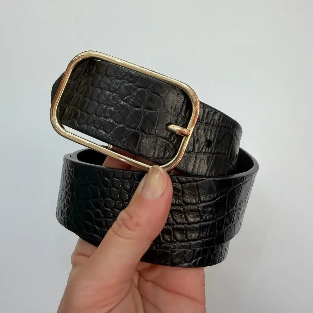 White House Black Market Black Leather Belt Small